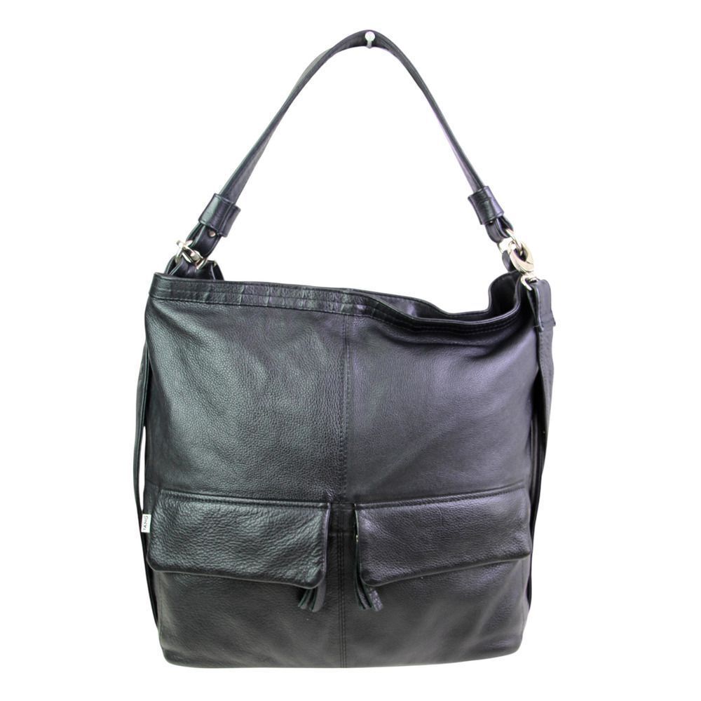 LARGE Tano BLACK GENUINE LEATHER HOBO SHOULDER BAG X-BODY HANDBAG PURSE